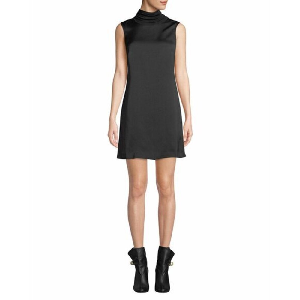 Club Monaco Jourdan Black Dress Sleeveless Turtleneck Straight Satin 8 NWT